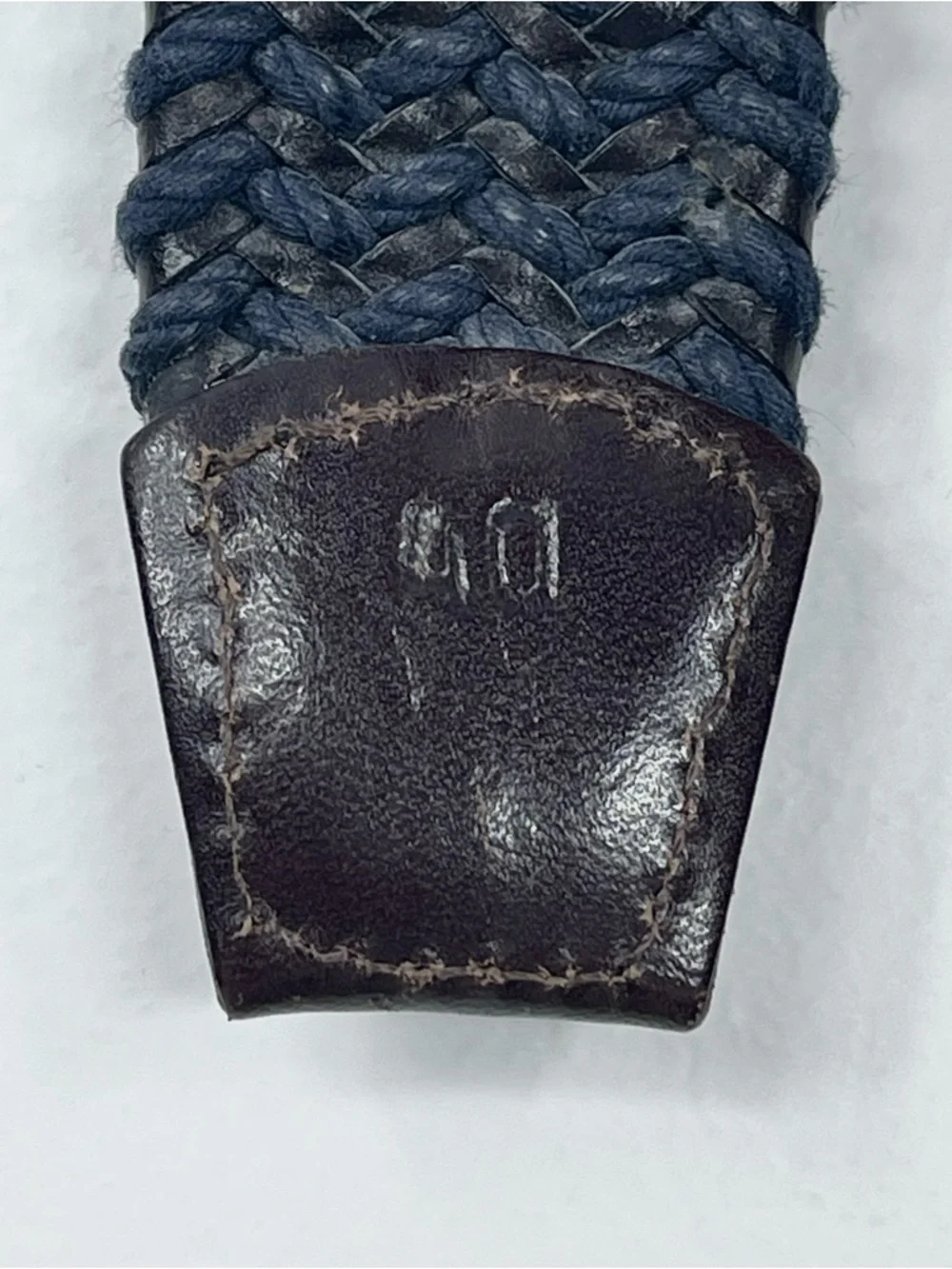 TORINO Italian Braided Stretch Leather Cording Belt Navy/Black Size 40